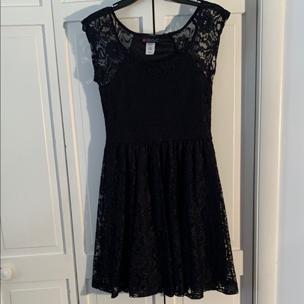 Body Central Black Fit and Flare Lace Dress EUC